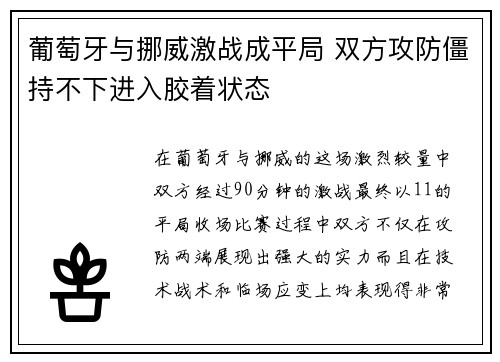 葡萄牙与挪威激战成平局 双方攻防僵持不下进入胶着状态