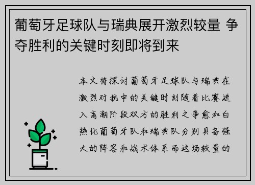 葡萄牙足球队与瑞典展开激烈较量 争夺胜利的关键时刻即将到来